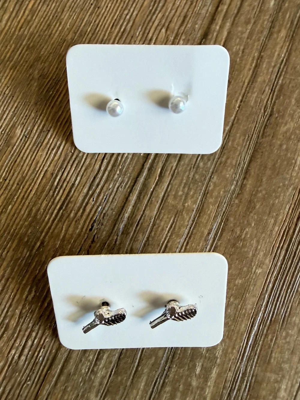Silver Leaf and Pearl Stud Earring Set - 2 pairs total